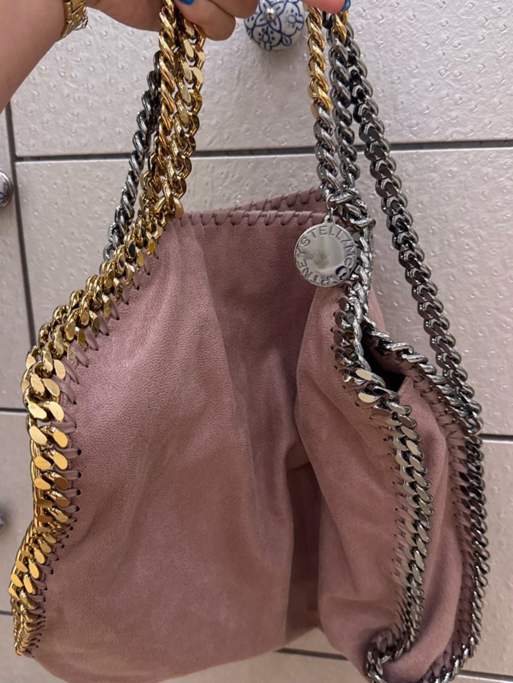 Stella McCartney Falabella Iconic Bag. Dusty Pink Chain-Trim, Gold and Silver - Picture 2 of 2